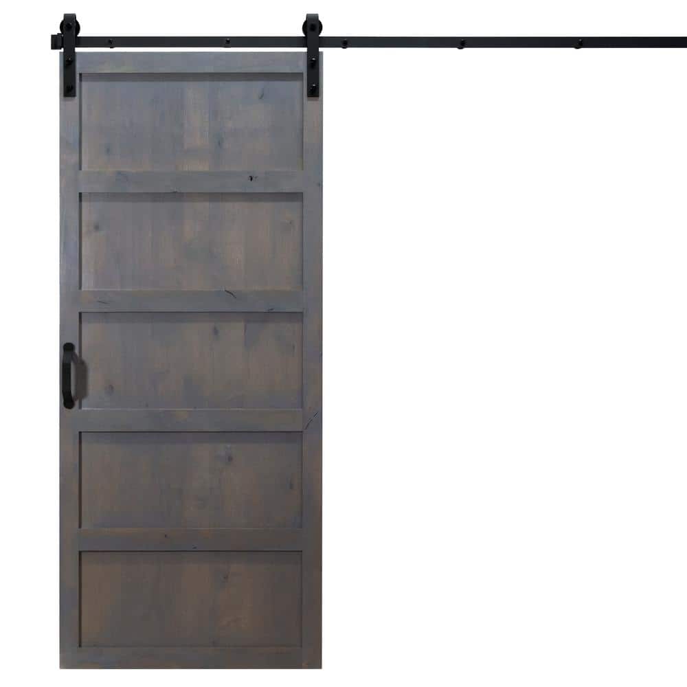 42 in. x 84 in. 5-Panel Ash Gray Alder Wood Interior Barn Door Slab with Sl