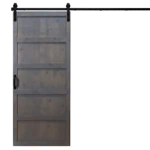 36 in. x 84 in. 5-Panel Ash Gray Alder Wood Interior Sliding Barn Door Slab with Hardware Kit