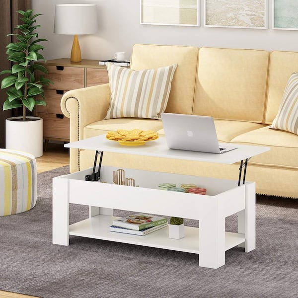 Zeus & Ruta 41 in. White Rectangle MDF Lift Top Coffee Table with