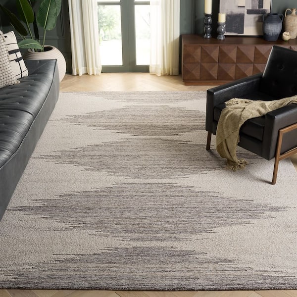 Abstract 9 ft. x 12 ft. Brown/Ivory Minimalist Brushstroke Abstract Area Rug