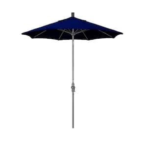 7.5 ft. Grey Aluminum Market Collar Tilt Crank Lift Patio Umbrella in True Blue Sunbrella