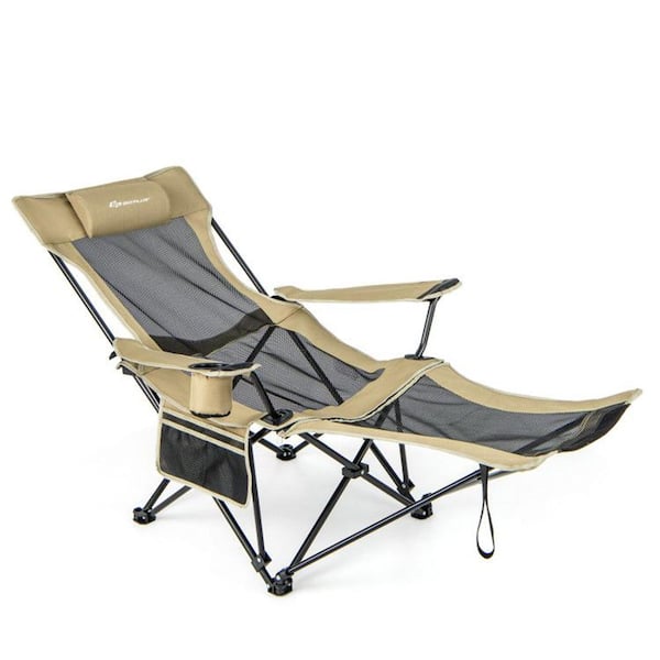 cenadinz Khaki Camping Lounge Chair with Detachable Footrest Adjustable Backrest