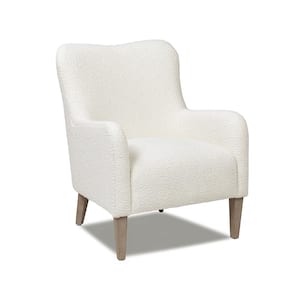 Nimbus Modern Scandinavian 27.5 in. White Boucle Curved Modern Accent Living Room Arm Chair with Natural Wood Legs