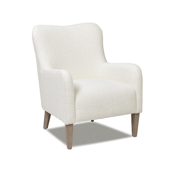 Jennifer Taylor Nimbus Modern Scandinavian 27.5 in. White Boucle Curved Modern Accent Living Room Arm Chair with Natural Wood Legs