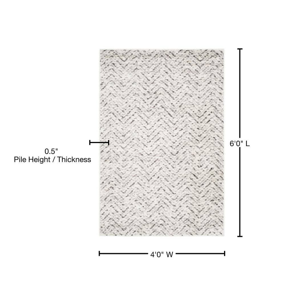 Ivory Charcoal Chevron Hand-Knotted Synthetic 4'x6' Area Rug