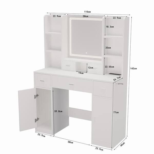 Unbranded White 6 drawer 43.31 in. Wide Dresser with Mirror Smart Mirror Dressing Table with Drawers and Storage Cabinet C W1320138354