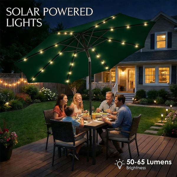 corliving taupe patio umbrella with solar power led lights OVIOS 15ft Solar Patio Umbrella with APP