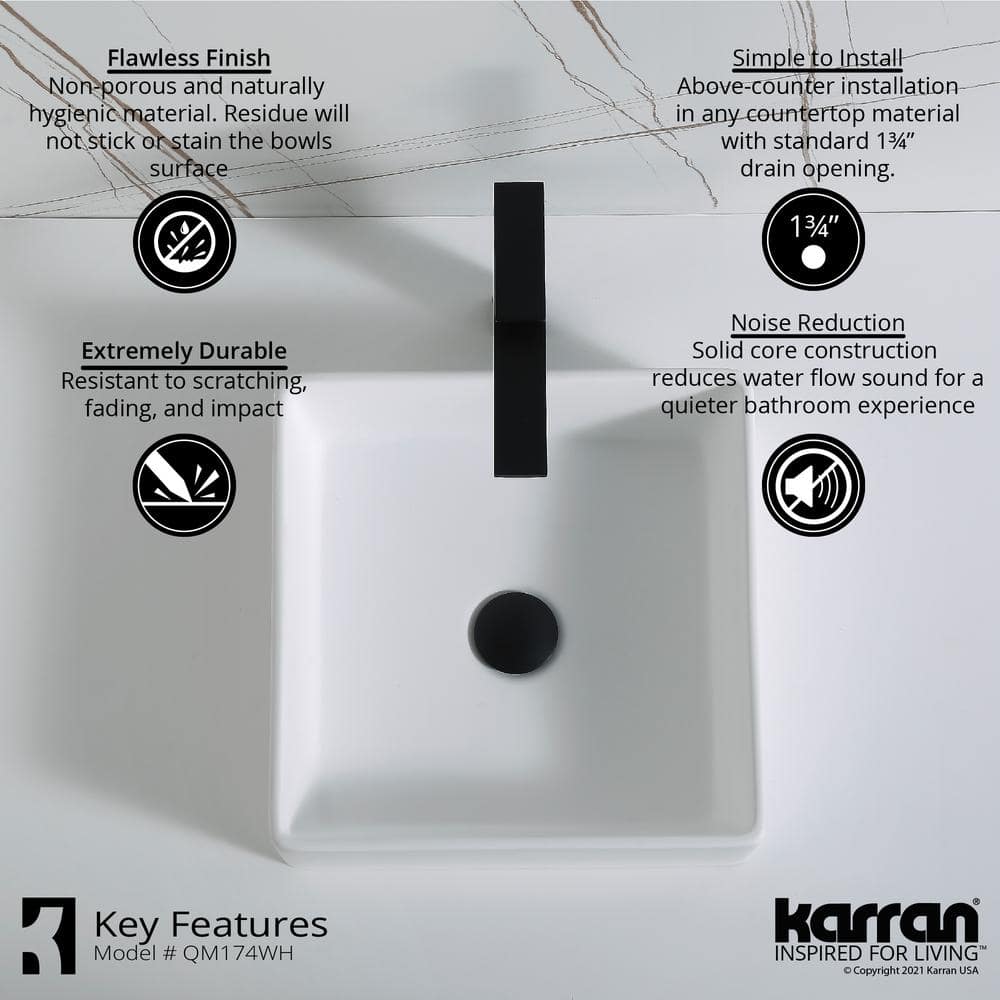 Matte White 14.5'' Acrylic Square Vessel Bathroom Sink