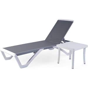 Full Flat Gray Aluminum Outdoor Patio Reclining Adjustable Chaise Lounge with Textilence and Table