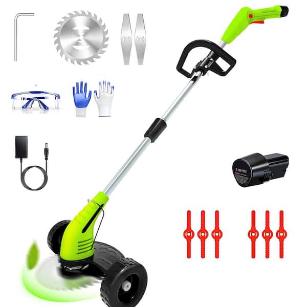 5.9 in. 3-in-1 Cordless Grass Shears Wheeled Trimmer with Adjustable Shaft, Multi-Blade Cutting for Lawn, Patio, Fence