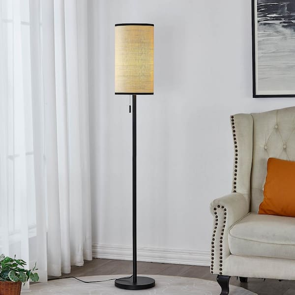Chicago 65 in. Black Standard Floor Lamp with Faux Straw Shade.(Includes A19 Bulb)