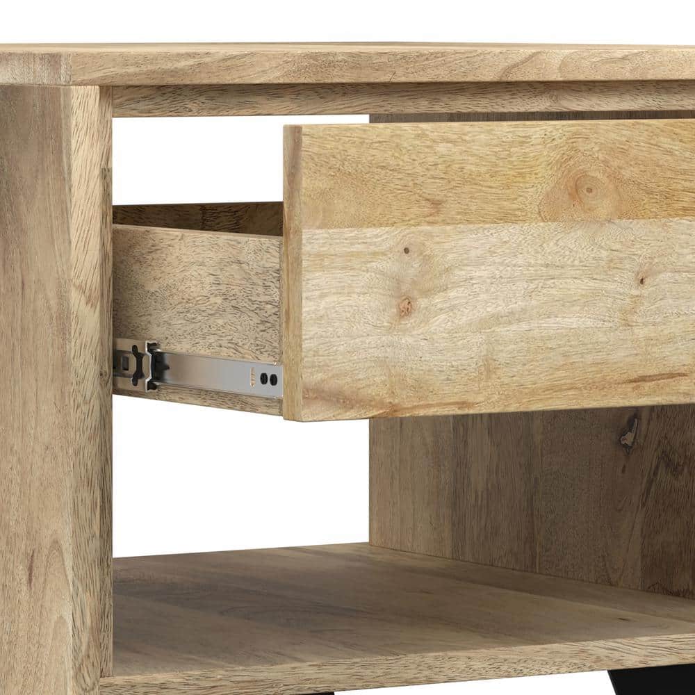 Natural Mango Wood and Metal End Table with Storage