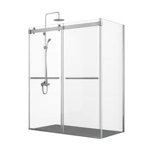 Spezia 60 in. W x 76 in. H Sliding Frameless Corner Shower Enclosure in Brushed Nickel with Clear Tempered Glass