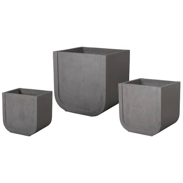 Uri 20 in. 23.5 in. 28.5 in. H Gray Terrazzo Square Planters (Set of 3)