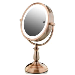 16.7 in. x 7.1 in. Modern Round Framed Dual-Sided Lighted Makeup Mirror, Battery or Cord Operated, 1x 10x Magnifications