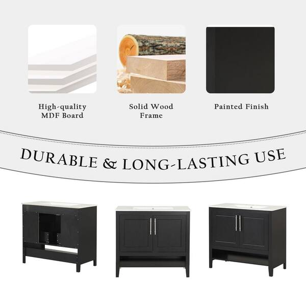 Ziyudura 36 in. Single Sink Freestanding Black Bath Vanity with