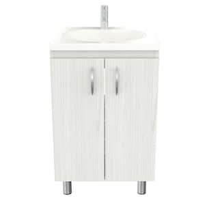 18.89 in. W x 14.96 in. D Traditional Washed Oak Bathroom Vanity with White Vanity Top and White Basin