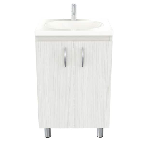 Inval 18.89 in. W x 14.96 in. D Traditional Washed Oak Bathroom Vanity with White Vanity Top and White Basin