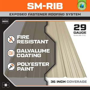 8 ft. SM-Rib Galvalume Steel 29-Gauge Roof/Siding Panel in Stone