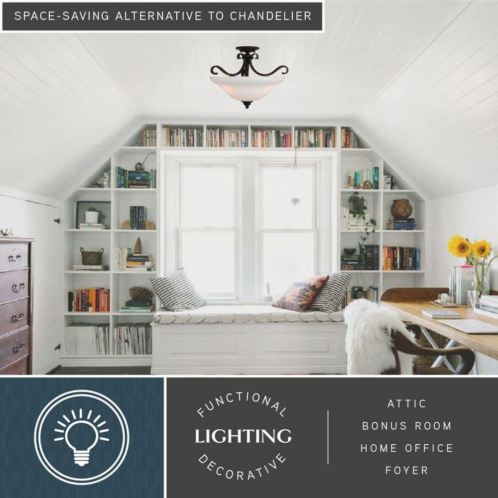 Monrovia 17" Bronze Semi-Flush Mount Ceiling Light with White Glass