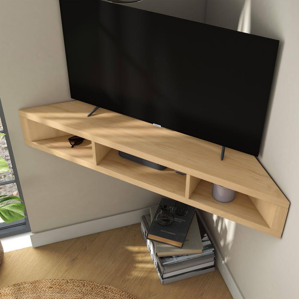 Maple Corner Floating TV Console with Open Shelves