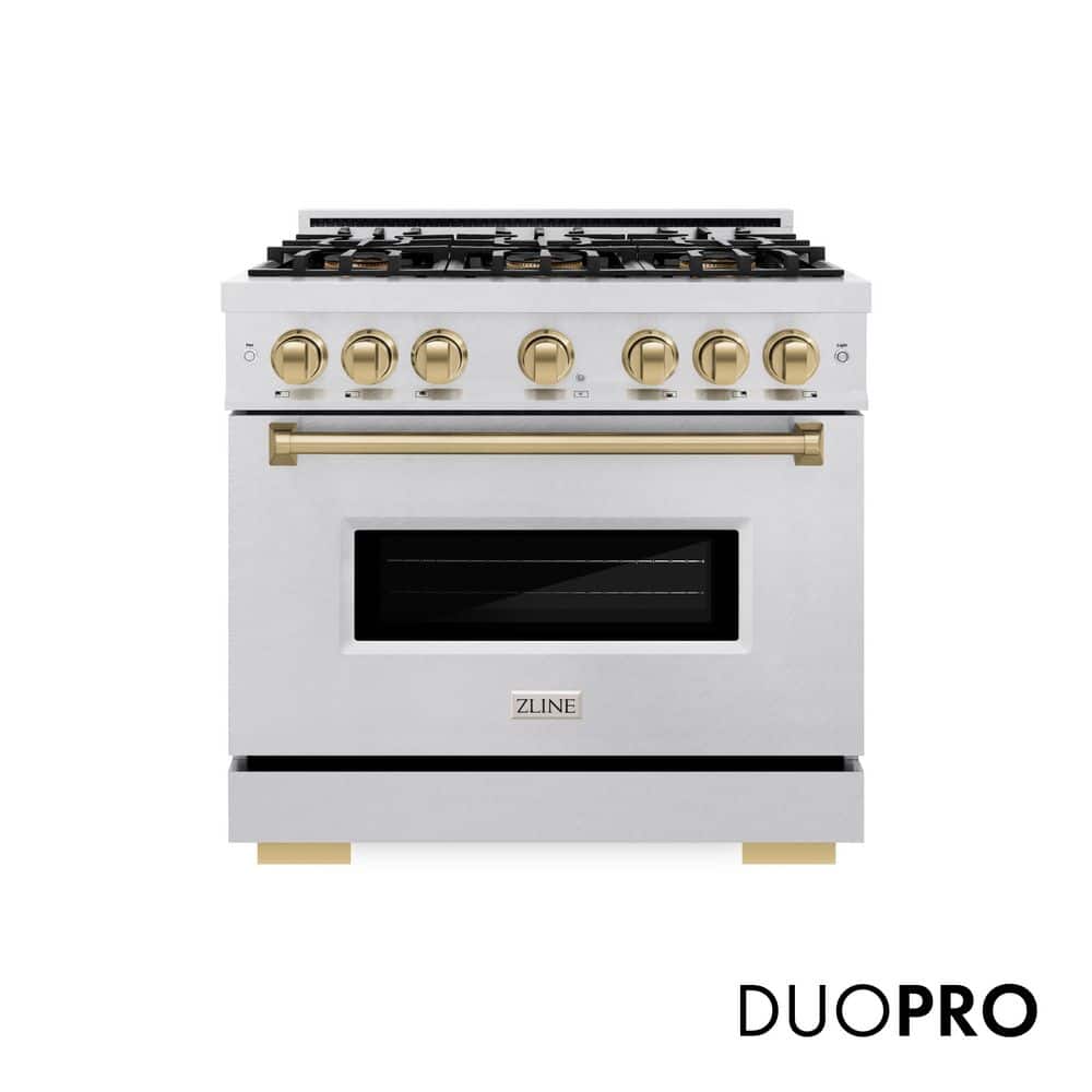 Autograph 36 in. 5.2 cu. ft. Classic Dual Range with 6 Burner DuoPro Cooktop and Oven in Satin Stainless and Champagne price history on PriceWatchPro