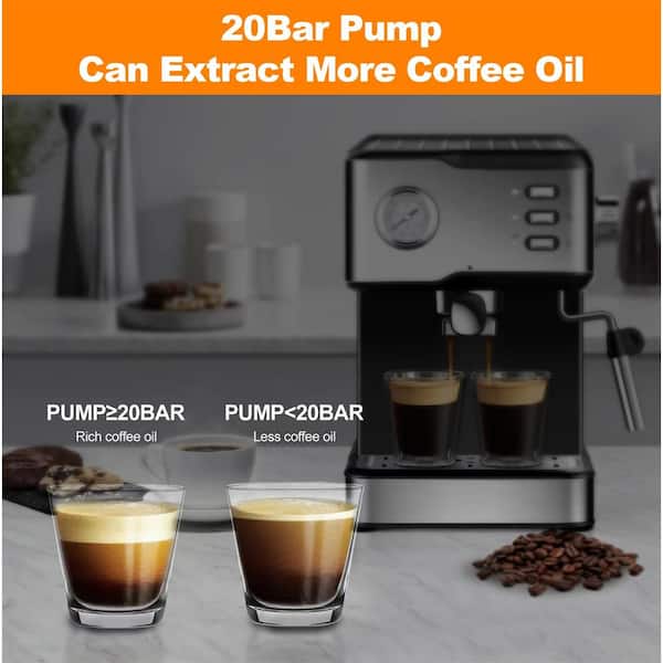 20 Bar Pump Espresso Coffee Maker W/ Milk Frother Wand- Latte/Macchiato/ Espresso