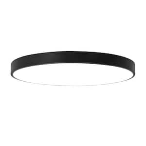 15.75 in. Round Black Dimmable LED Flush Mount Ceiling Light with Remote Control