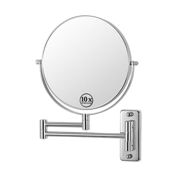 JimsMaison 8.7 in. W x 12 in. H Small Round Magnifying Telescopic Wall Mounted Bathroom Makeup Mirror in Chrome