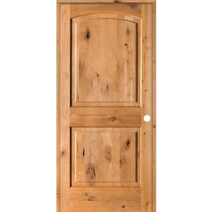 24 in. x 80 in. Knotty Alder 2-Panel Left-Handed Clear Stain Wood Single Prehung Interior Door with Arch Top