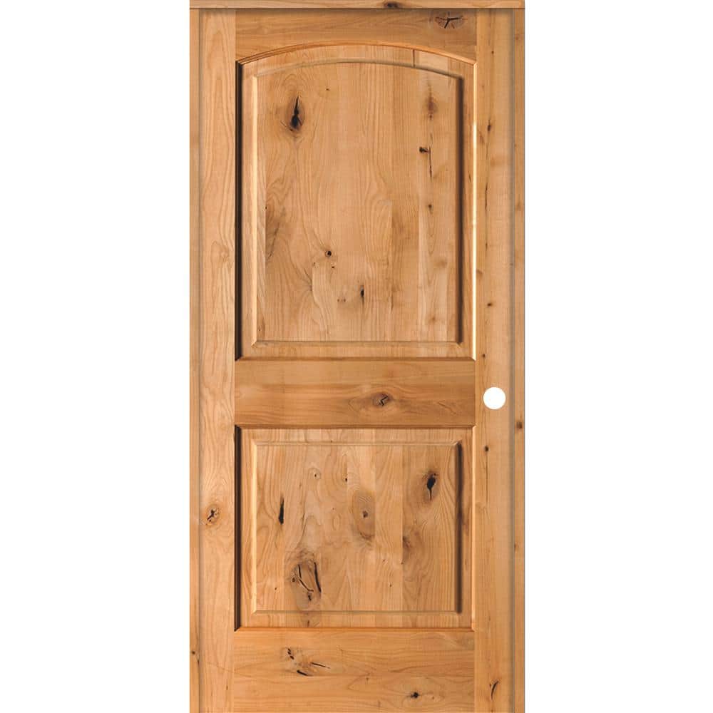 28 in. x 80 in. Rustic Knotty Alder 2-Panel Left Handed Clear Stain Wood Single Prehung Interior Door with Arch Top price history on PriceWatchPro