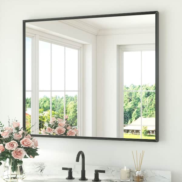 42 in. W x 36 in. H Rectangle Aluminum Framed Wall Bathroom Vanity Mirror in Black