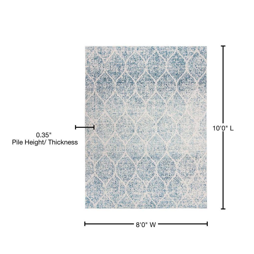 Elegant Cream & Turquoise Synthetic 8'x10' Reversible Area Rug