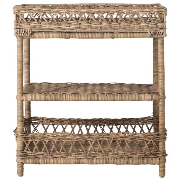 SAFAVIEH Ajani Beige Wicker 3 Tier Accent Table