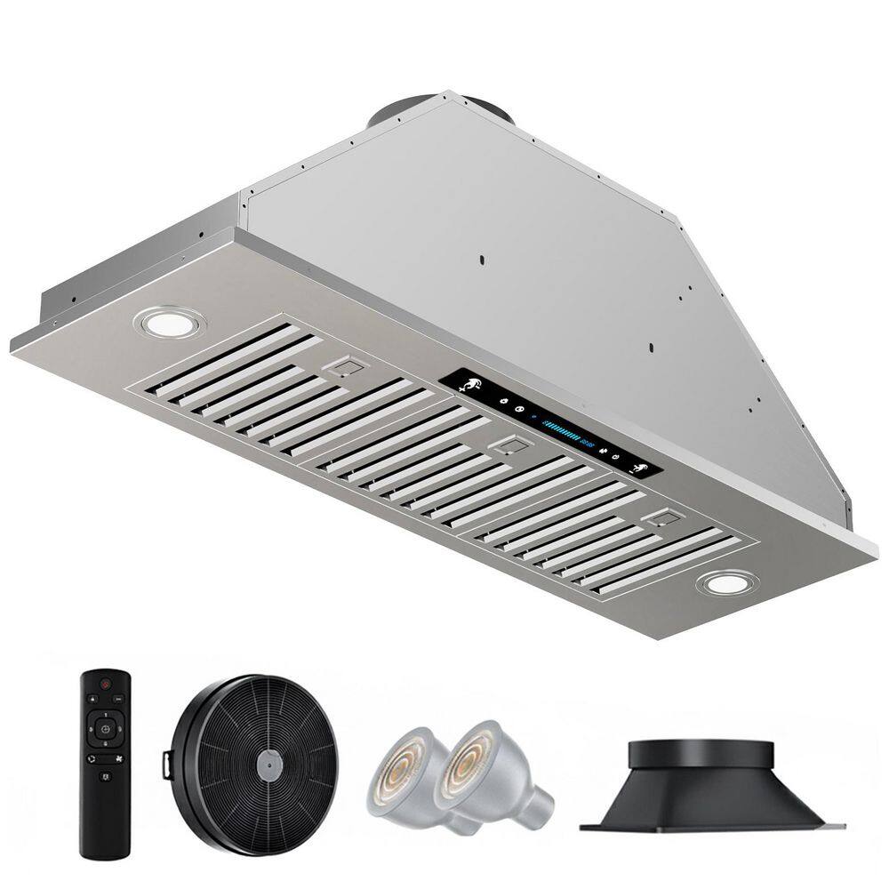 36 in. 400 CFM Convertible Ducted to Ductless Insert Range Hood in Stainless Steel with LED Lights and Gesture Controls