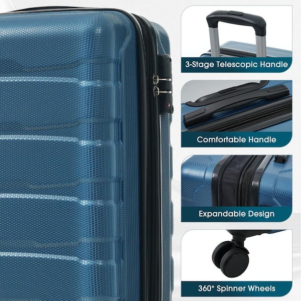 Merax 22.8 in. Blue ABS Hardside Luggage Double Spinner Expandable