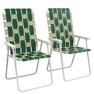 Set of 2 Patio Steel Folding Chairs, Classic Outdoor Camping Chairs, Portable Lawn Chairs with Armrests, Green