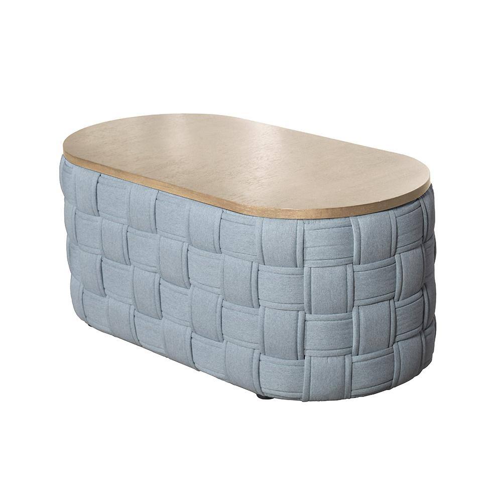 Light Teal Oval Wood and Metal Coffee Table