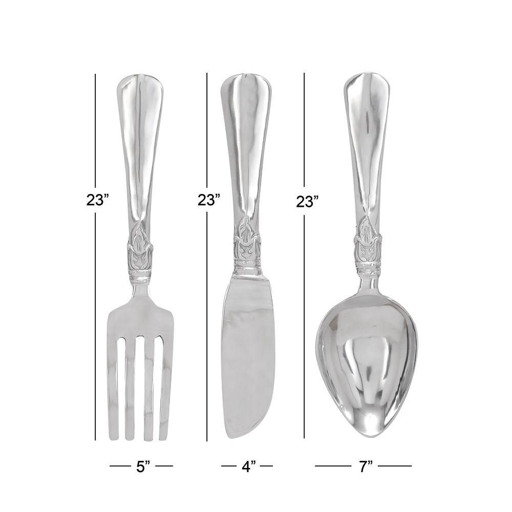 DecMode Silver Aluminum Knife, Spoon and Fork Utensils Wall Decor (3 Count)