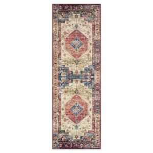 Beige Red 2 ft. x 6 ft. Persian Oriental Runner Rug