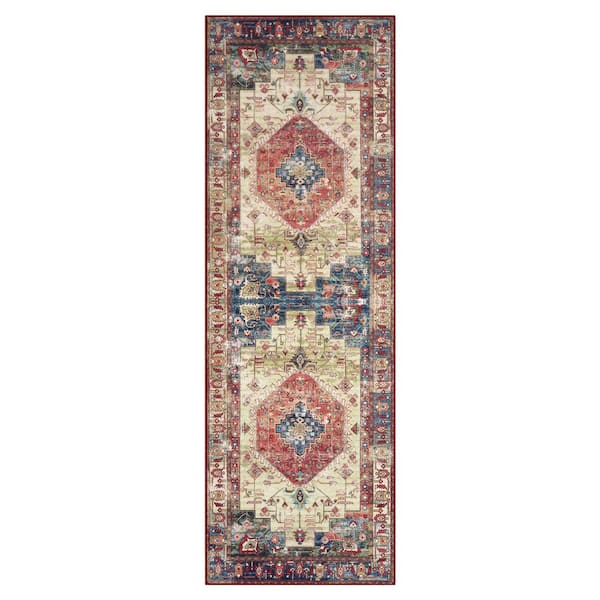 Garvee Beige Red 2 ft. x 6 ft. Persian Oriental Runner Rug