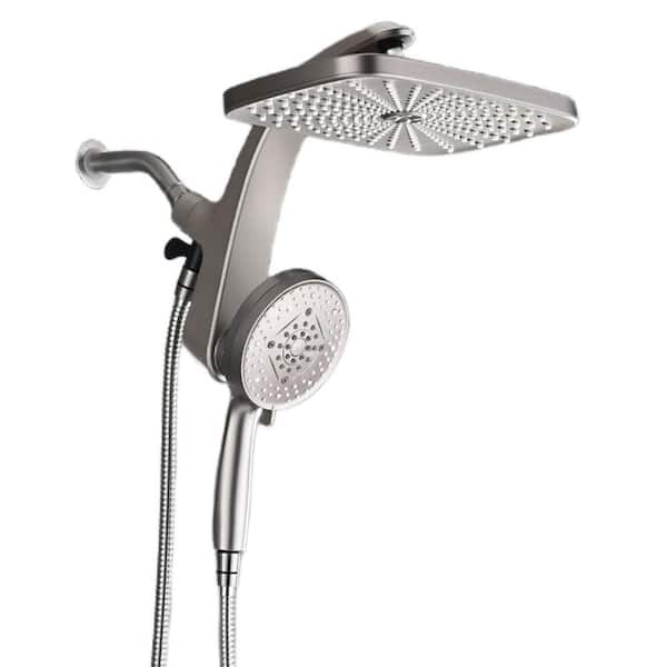 2-Piece High Pressure Rain Shower Head in Nickel with Fixed Showerhead and 10 Sprays Handheld Shower Head