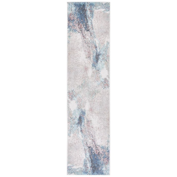 Phoenix 2 ft. x 9 ft. Blue Marble Ikat Runner Rug