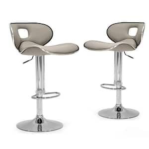33.5 in. Faux Leather Chrome Frame in Adria Ashy Color Light Taupe Adjustable Height Bar Stool (Set of 2)