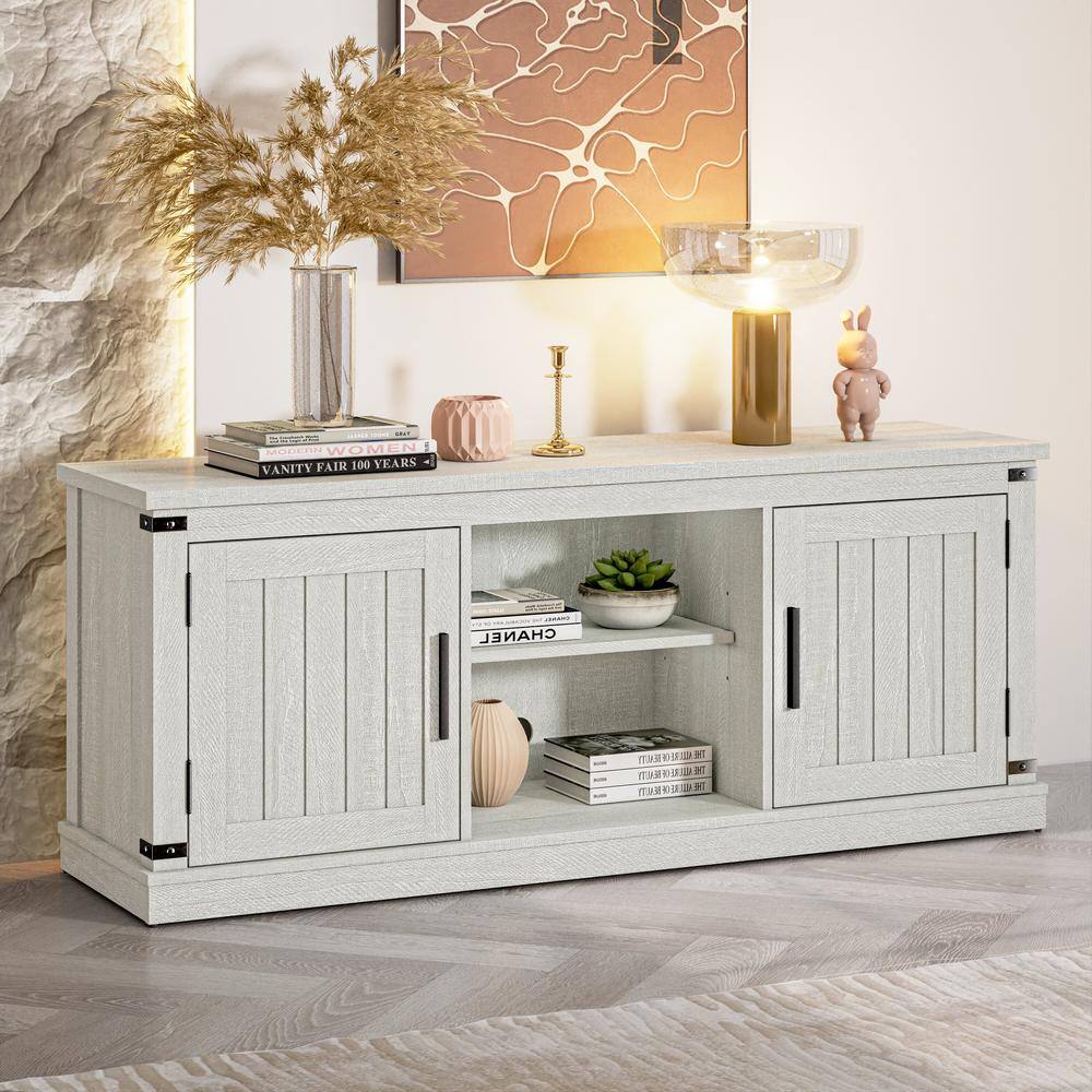 FESTIVO 58 in. Saw Cut Off White TV Stand (Fits TVs up To 60 in ...