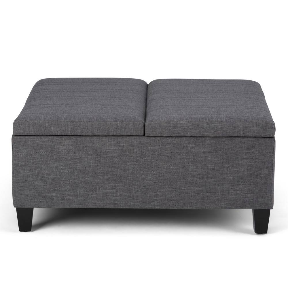 Slate Gray Linen-Look Dual Compartment Flip-Up Ottoman
