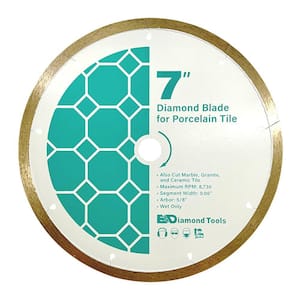 7 in. Ceramic and Stone Tile, Continuous Rim, 10 mm Segment Height, Diamond Saw Blade, Wet Only, 5/8 in. Arbor