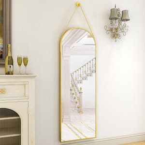 16 in. W x 48 in. H Arched Modern Gold Aluminum Alloy Framed Full Length Mirror Wall Mirror