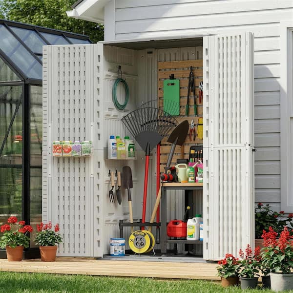 4.2 ft. W x 2.4 ft. D HDPE Vertical Outdoor Storage Shed, Waterproof Plastic Resin Storage Cabinet with Floor(10 sq.ft.)