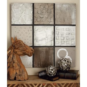 40 in. x 40 in. "Brown Geometric Blocks" Hand Painted Canvas Wall Art